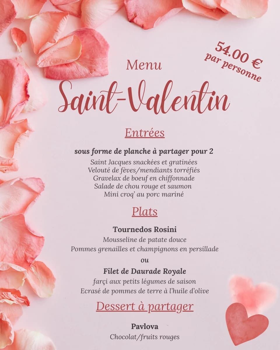 Dîner romantique de la Saint-Valentin au Cheval Blanc