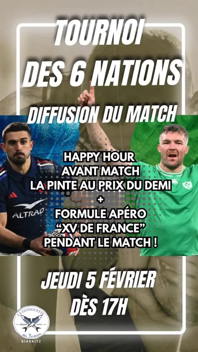 France–Irlande (Tournoi des 6 Nations) aux Sardines – diffusion + happy hour